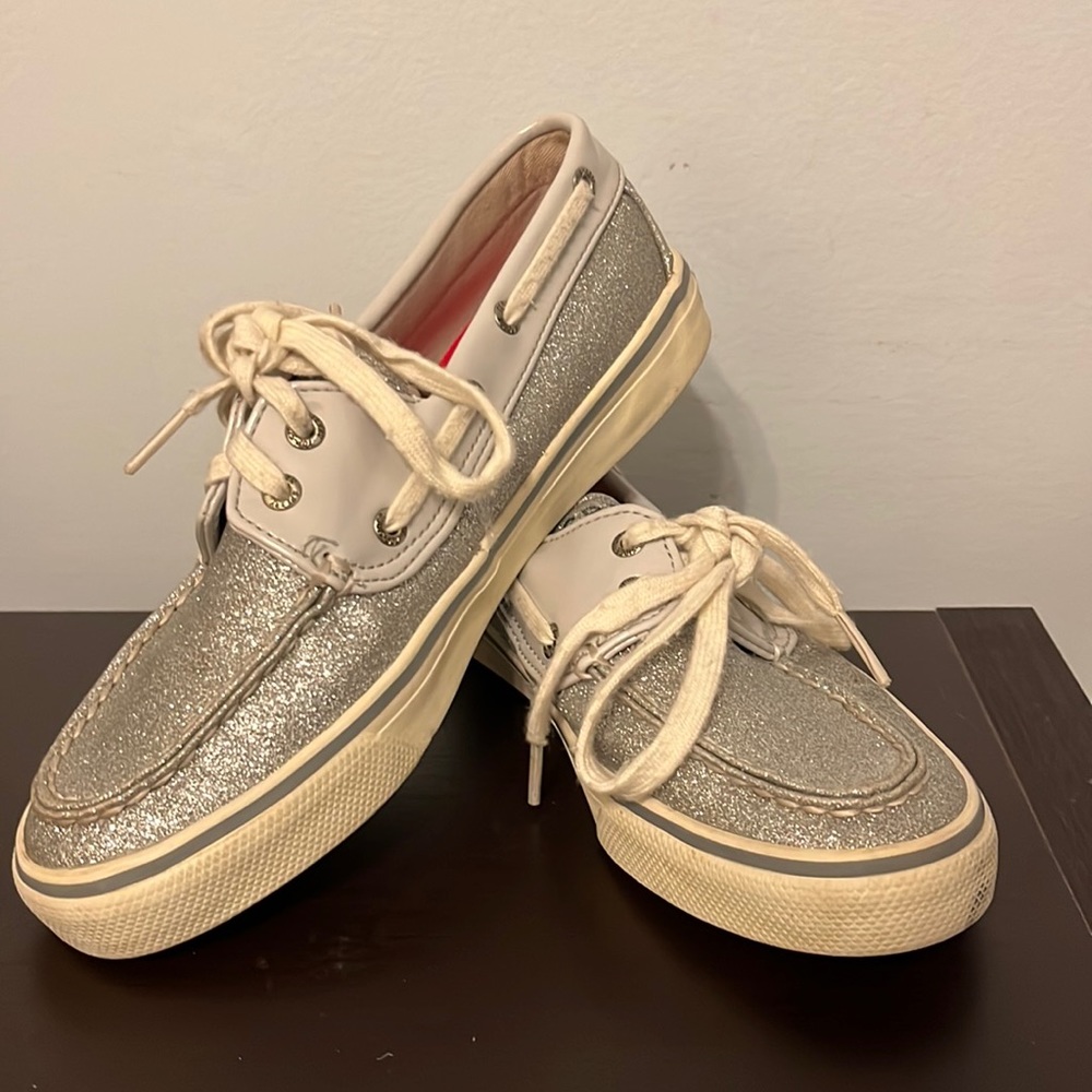 Sperry Top-Sider Womens Size 6 med Silver  Slip On Glitter Boat shoes